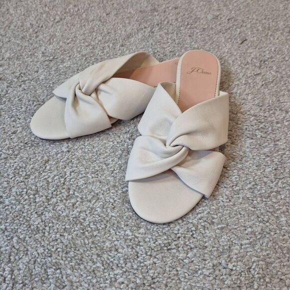J. CREW Women's Flat Twisted-knot Sandals White Leather Size 8.5 - Picture 1 of 5